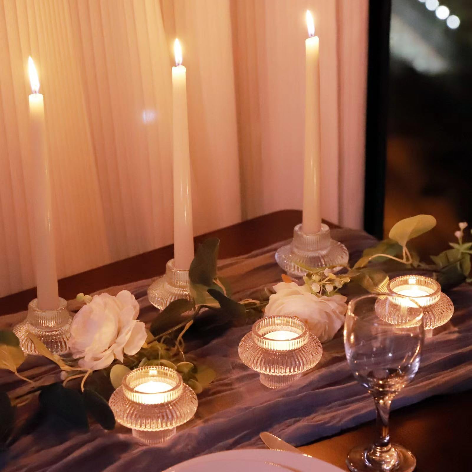 6 portavelas transparentes para centro de mesa de boda