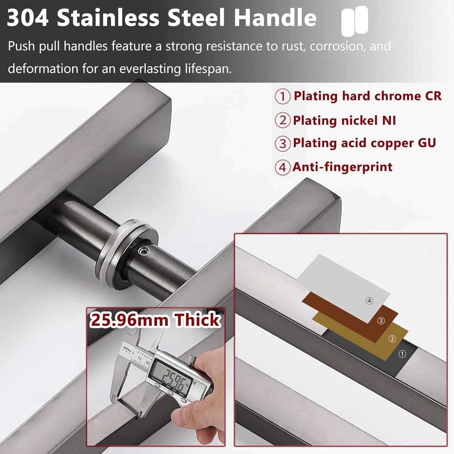 Modern Matte Black Sliding Glass Door Handle Square Shower Kitchen Door Push Pull Gate Bar/Grab for Commercial Residential Use(L50cm/20inch)