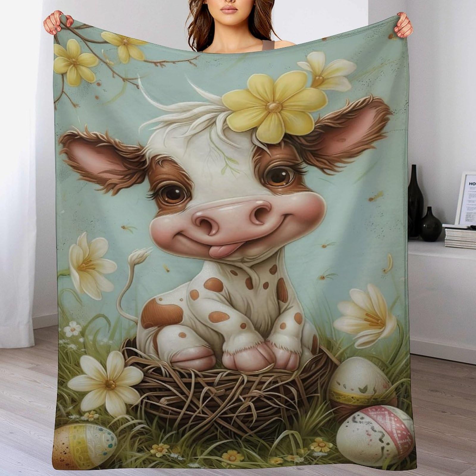 Plaid vache mignon en flanelle 100x130 cm pour lit et canapé