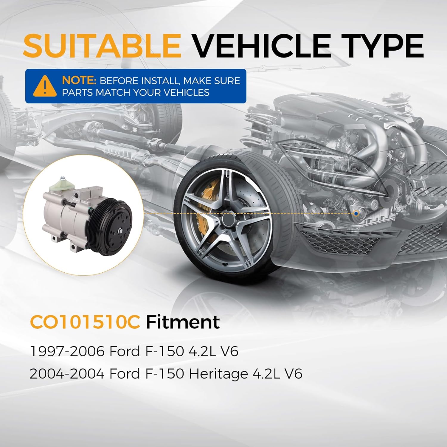 PAROD CO101510C AC Compressor Air Conditioner Fit for 1997-2006 Ford F-150, 2004-2004 Ford F-150 Heritage 4.2L V6 Replace# 58151, 4L3Z19703AA
