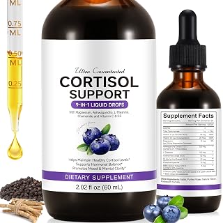 Cortisol Supplements for Women & Men, Cortisol Reducer, Support Hormone Balance, Mood, Focus & Sleep, 10 in 1 Cortisol Drops with Magnesium, Ashwagandha, L-theanine, Blueberry Flavor (1) - Amazon product rated Grade A