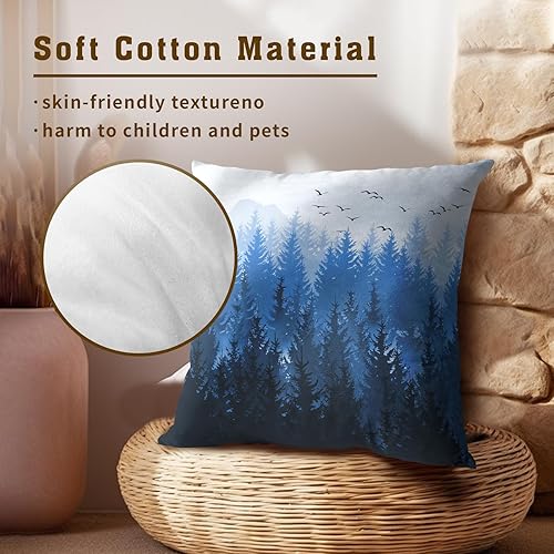 Miniatura 4 de Misty Forest - Fundas de almohada de 20 x 20 pulgadas, 2 fundas de almohada cuadradas de paisaje natural con árboles de bosque azul para decoración