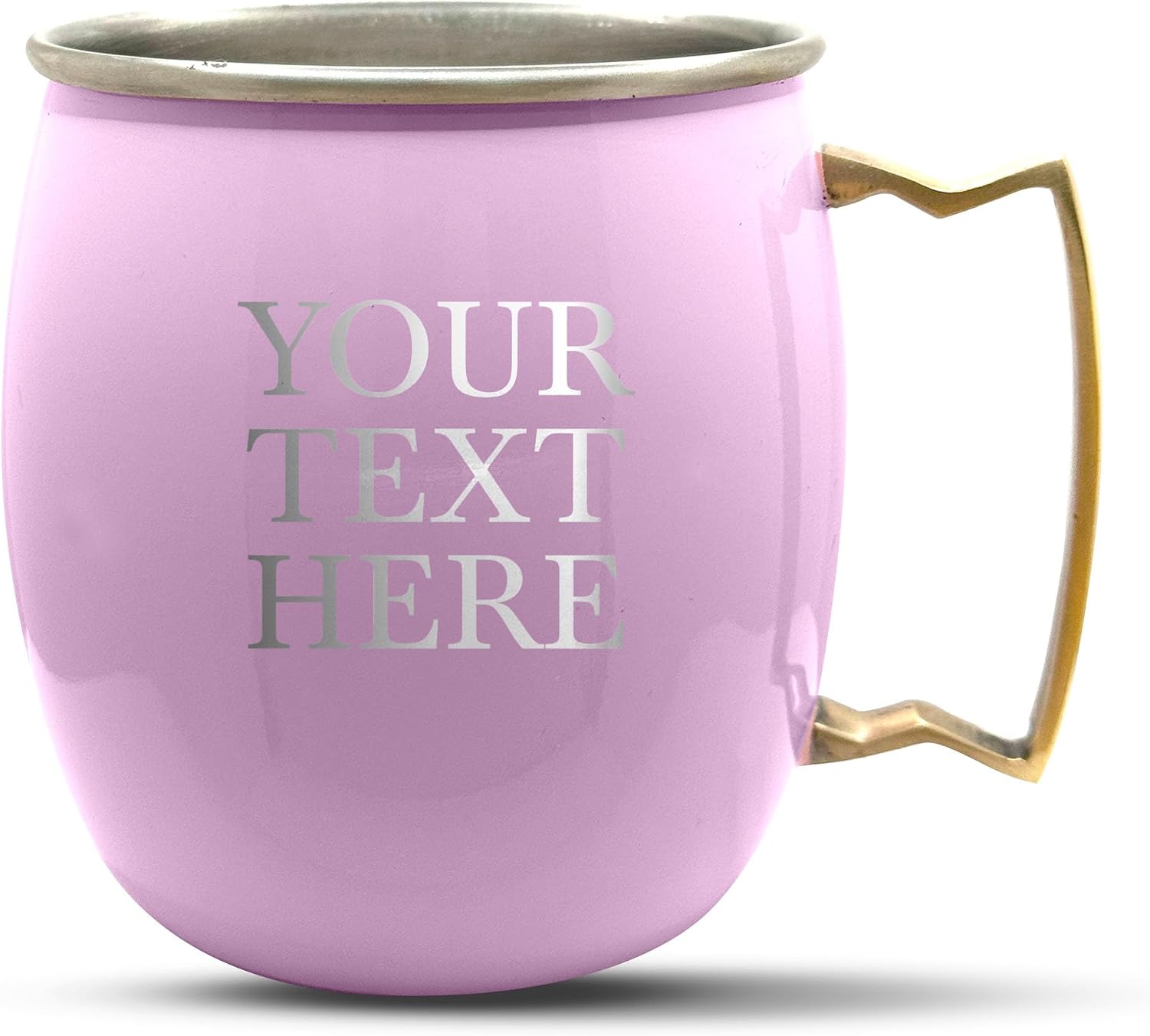 Personalized Custom Pink Mug Stainless Steel Smooth Finish Moscow Mule with Brass Handle | Generic Your Text Here Bar Style Cup, 18 oz | Set of 2
