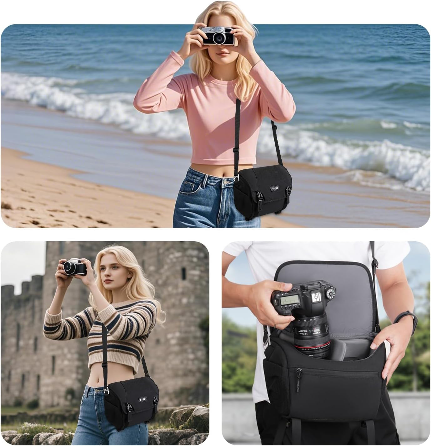 MOSISO Camera Bag for Photographers, Small Crossbody Shoulder Bag for DSLR/SLR/Mirrorless Cameras, Padded Flap Honeycomb Camera Case with Rain Cover, Photography Purse for Canon/Nikon/Sony, Black - Image 7