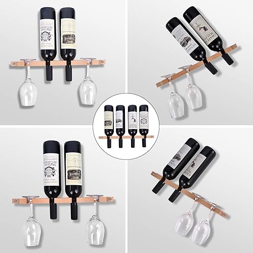 Miniatura 3 de JJDPARTS Estante de madera para vino montado en la pared estante flotante para el hogar y la cocina decoración de exhibición para 4 botellas de vino