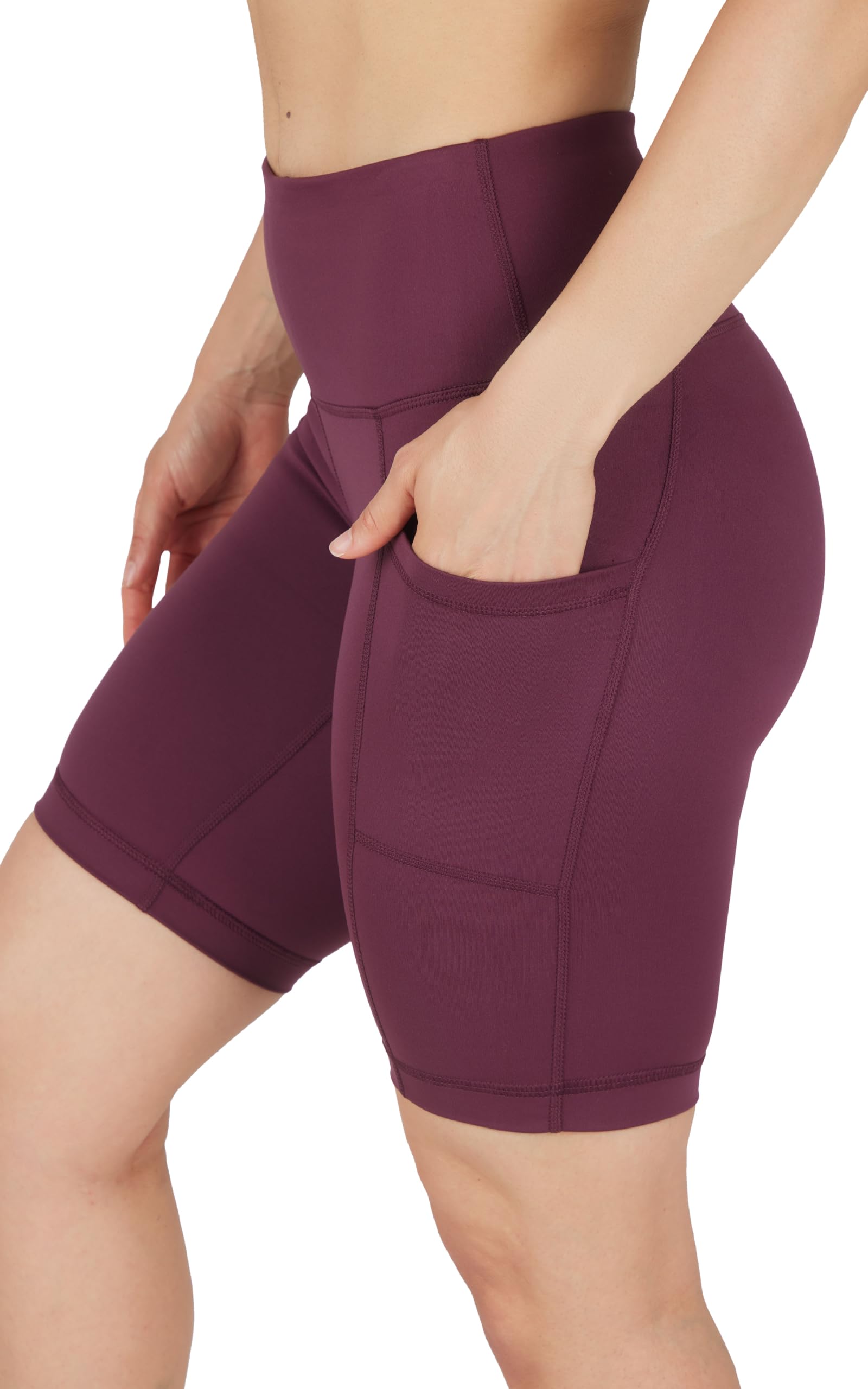 Yogalicious Women's Mauve Wine 9" High Waist Squat Proof Side Pocket Biker Shorts - 3.5", 5", 7", 9", S