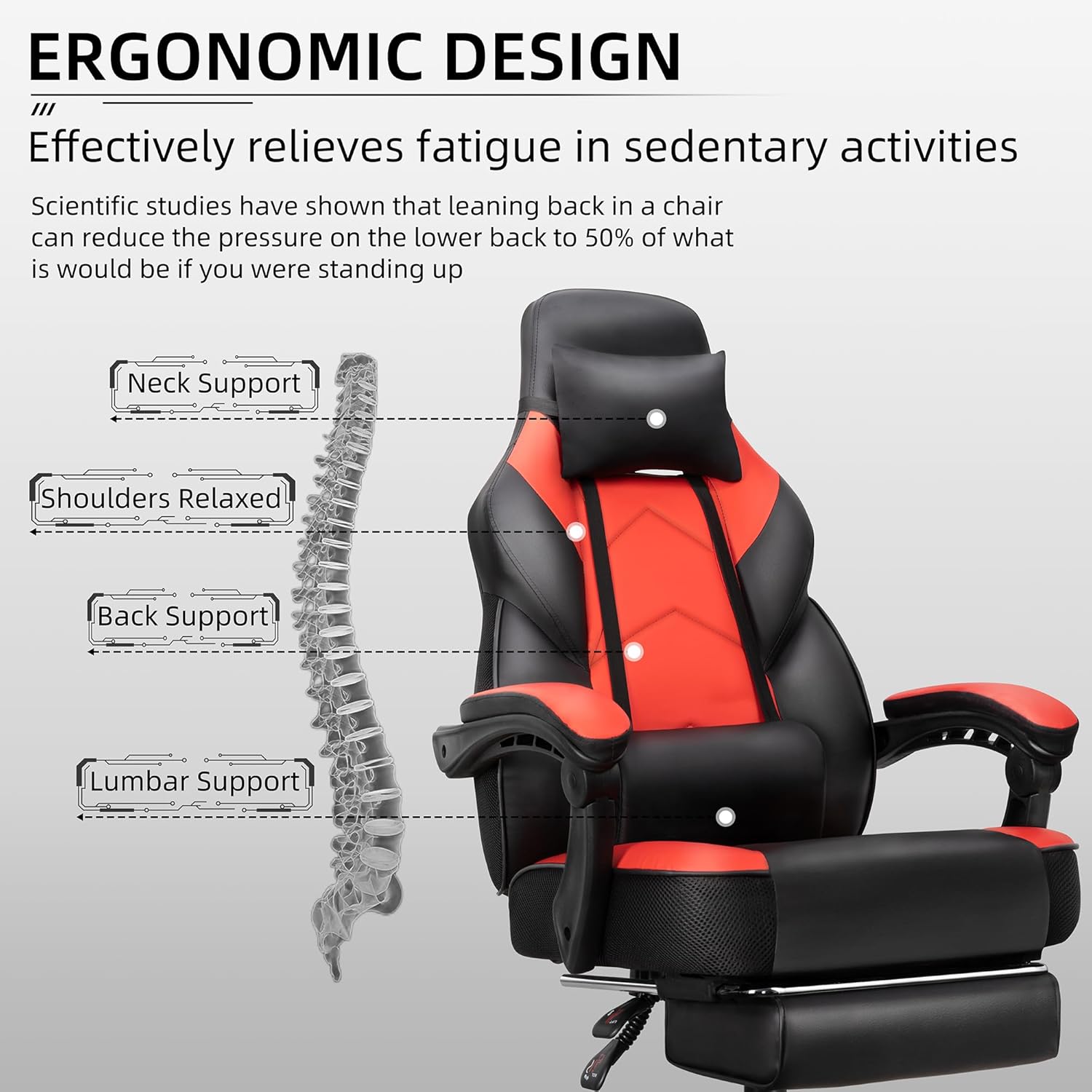 Shintenchi Gaming Chair with Footrest, Massage Lumbar Support, Height Adjustment, and 360° Swivel Seat. Ergonomic Design for Gaming