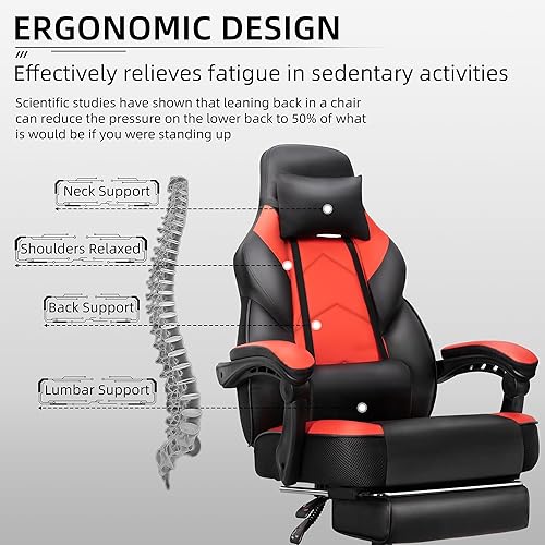 Miniatura 6 de Shintenchi Silla de juegos, silla de oficina con reposapiés y soporte lumbar, silla de juego ajustable en altura con asiento giratorio de 360 y