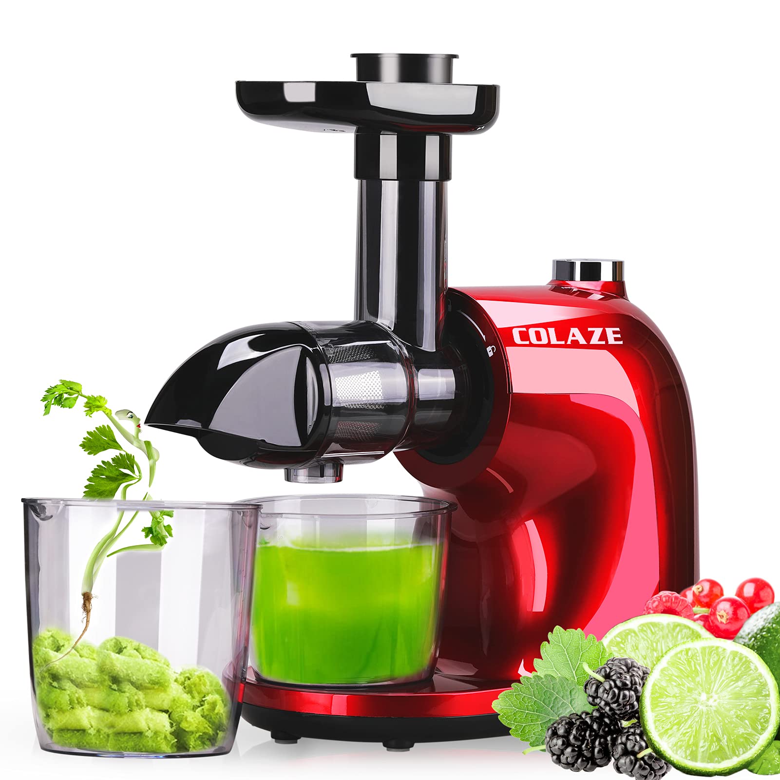 COLAZE Juicer Machines, Cold Press Juicer with 150W Quiet Motor, Slow MasticatingJuicer with 2 Speed and Reverse Function, High Juice Yield, BPA-Free, with Recipe