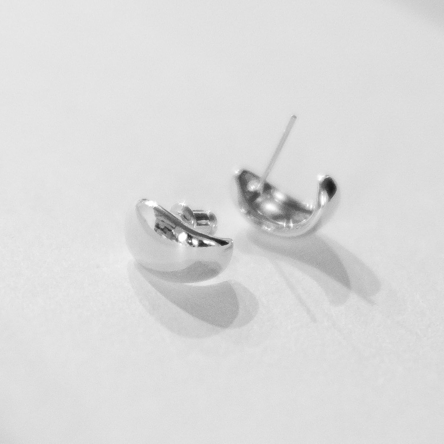 Small Gold Dome Huggie Hoop Earrings | 18K Gold Plated Sterling Silver Post Huggie Stud Earrings | Tapered Teardrop Open Hoop Earrings for Women - Image 5