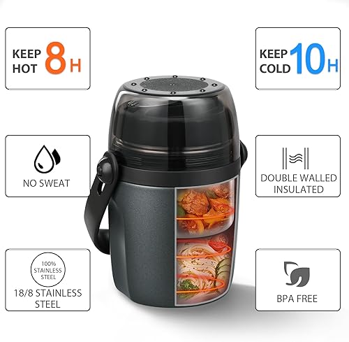 Miniatura 3 de Recipientes de almuerzo de 32 onzas para adultos y niños, termo de sopa para comida caliente, acero inoxidable, aislado al vacío, a prueba de fugas,