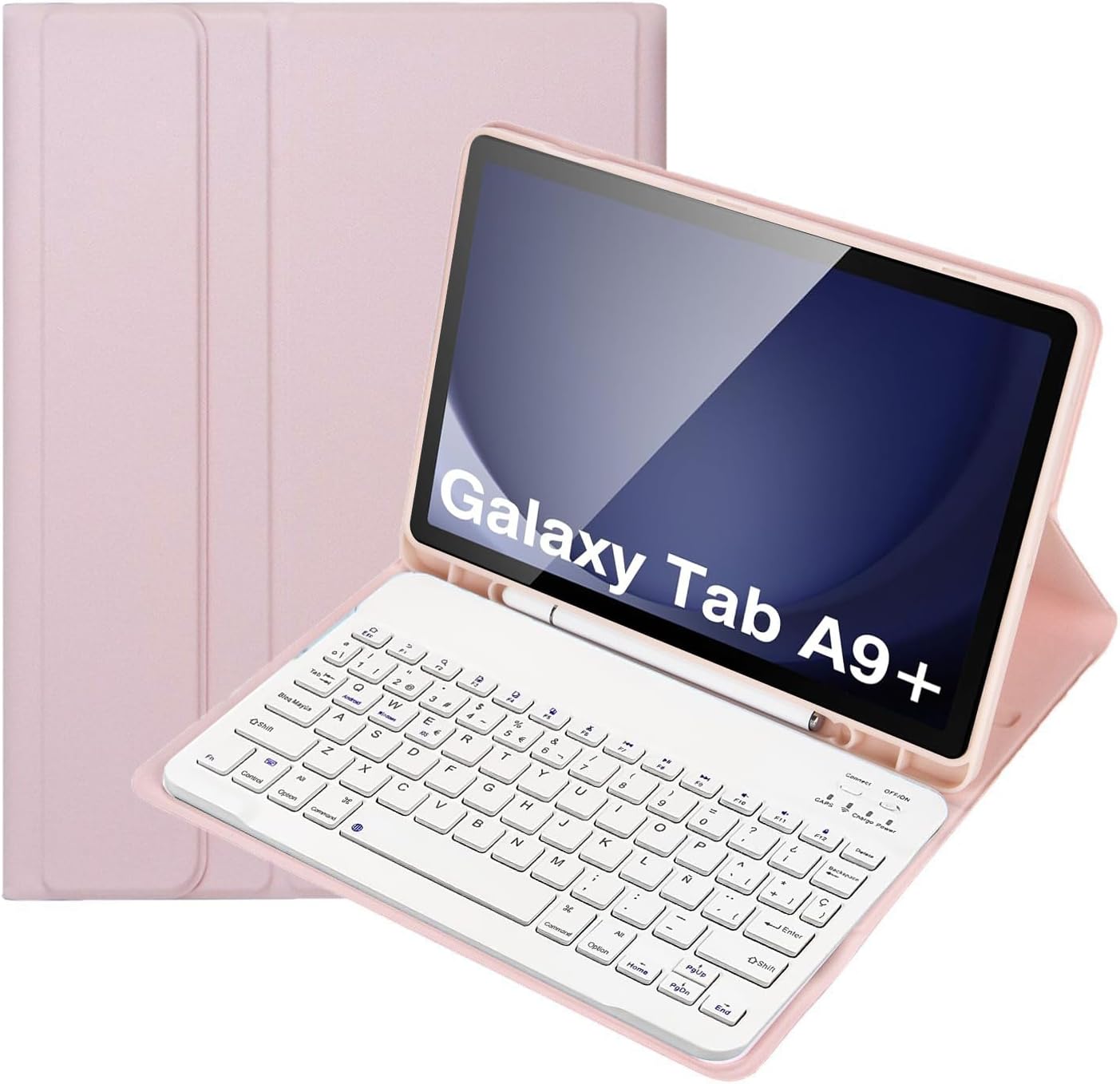 Keyboard Case for Samsung Galaxy Tab A9+ Plus 11 inches 2023, Spanish Ñ Detachable Keyboard with Pencil Holder for SM-X210/X216/X218,Black