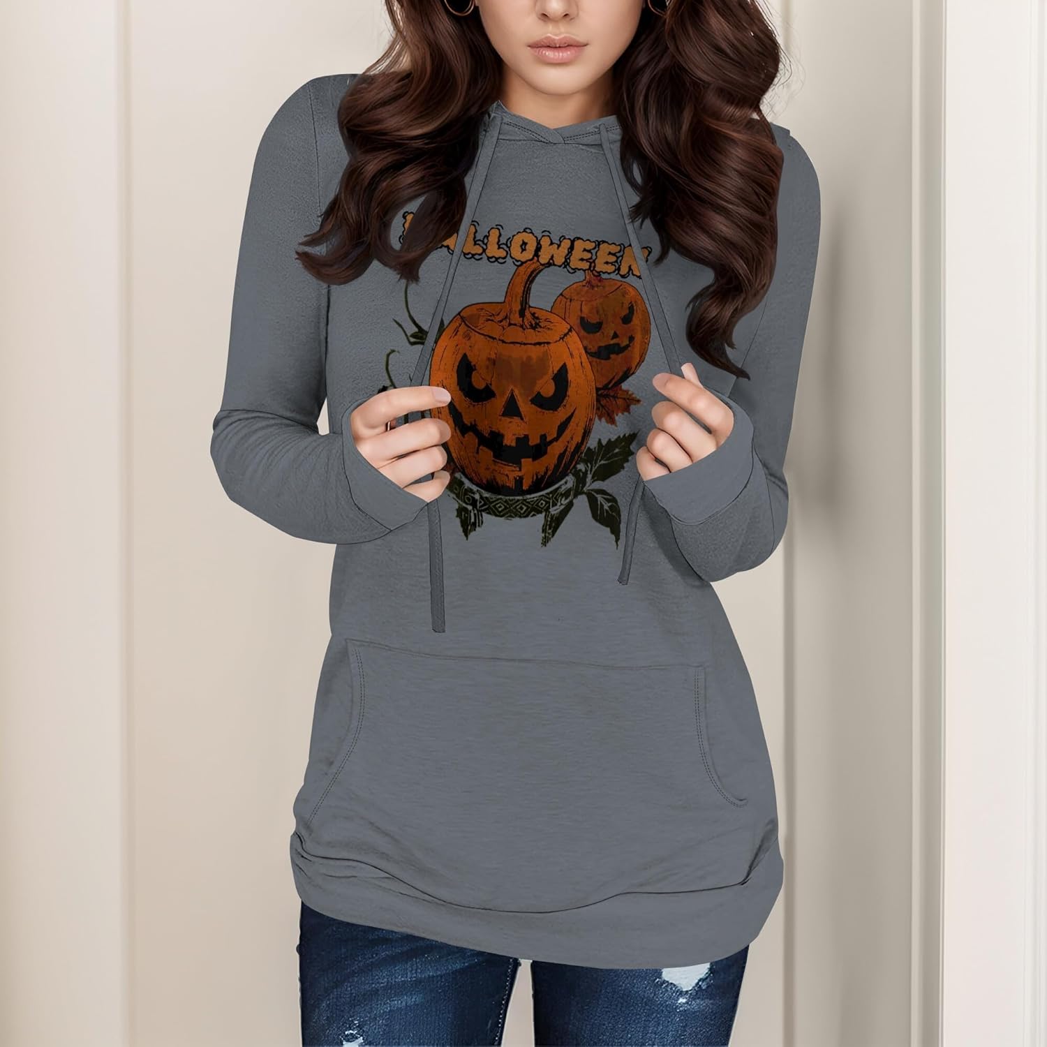 Halloween Womens Pullover Sweatshirts Trendy Drawstring Fall Sweatshirt Halloween Best Gift For Wife And Daughter - Image 2