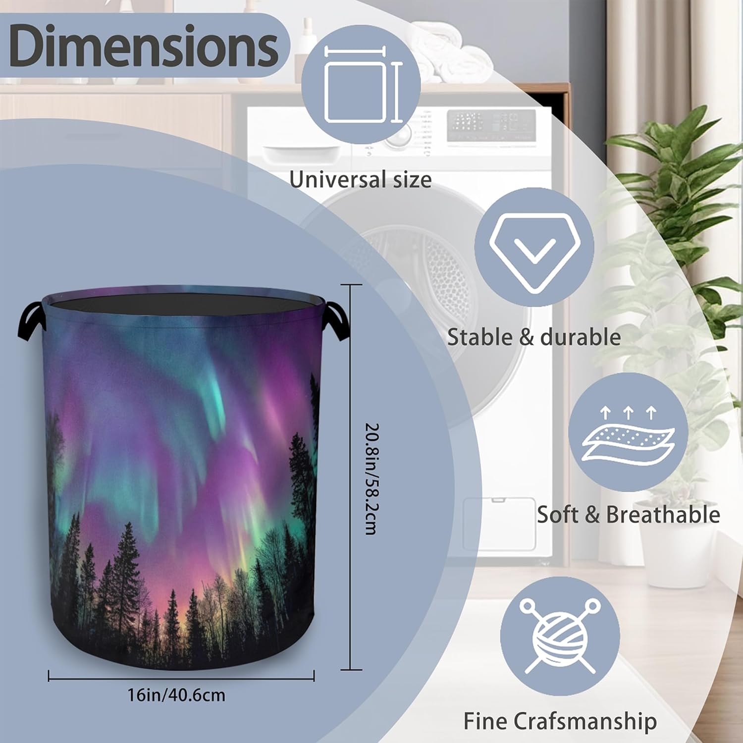 Aurora Forest Laundry Basket,Foldable with Handles Tote Bag Oxford Cloth for Bathroom Bedroom Dirty Clothes Storage Bucket 16" x 20.8"