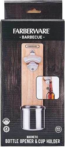 Miniatura 9 de Farberware Abrebotellas magnético para barbacoa con soporte para tazas, 11.5 pulgadas, acero inoxidable y madera