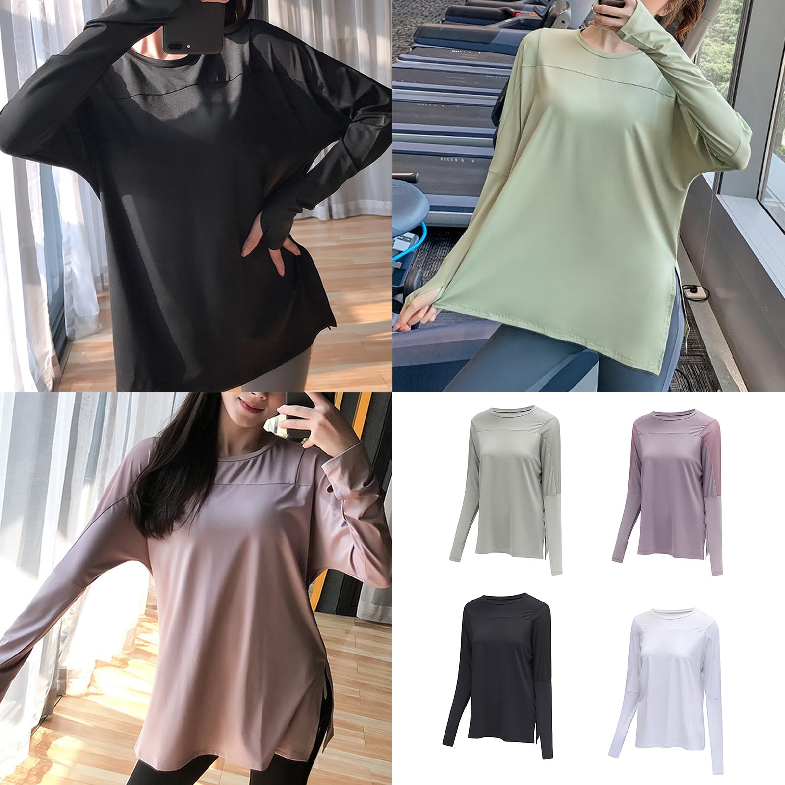 mioosho Womens Relaxing Fit Exercise Top, Quick Dry and Breathable Casual Fitness for Daily Wear Long Sleeve, Silver, Medium