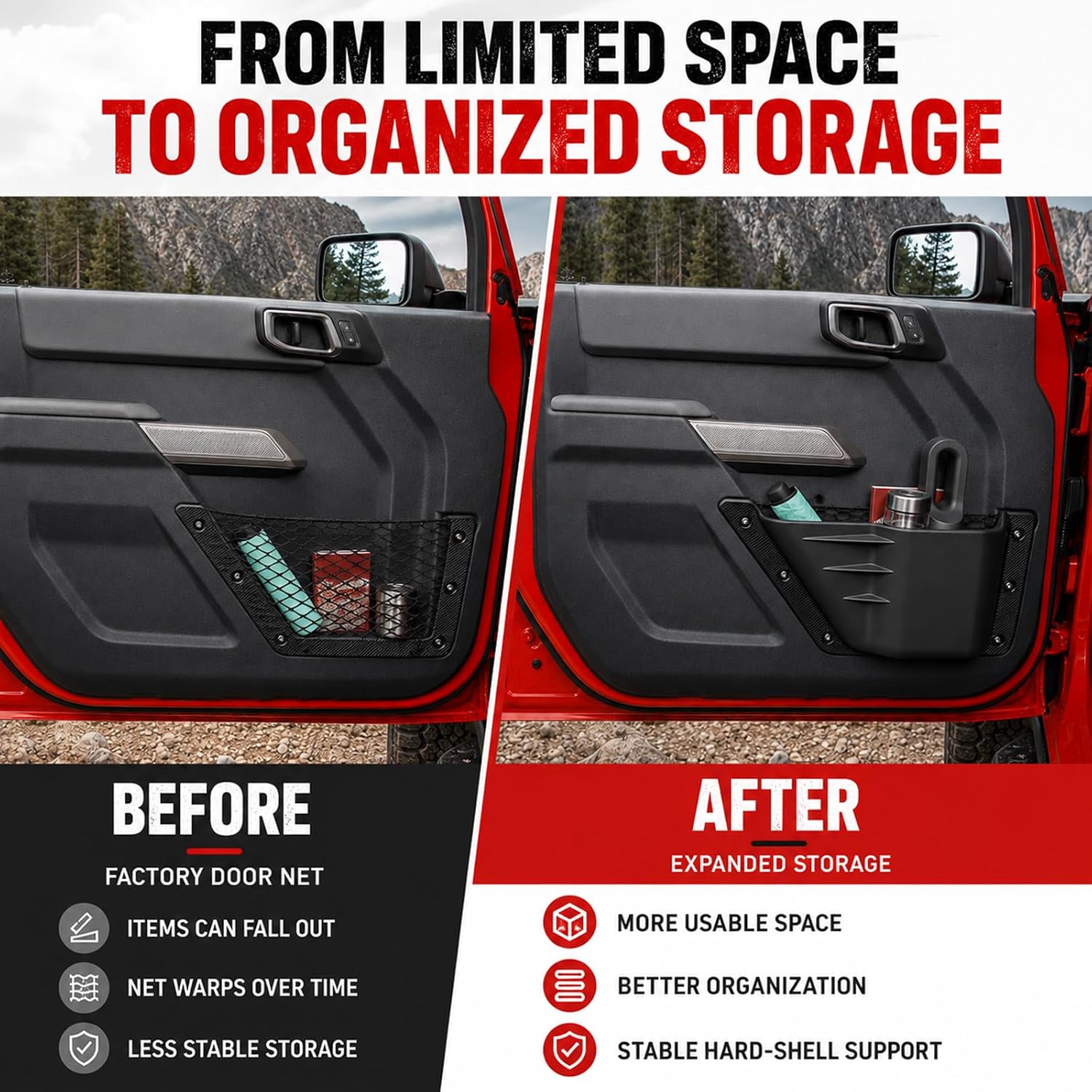 Mabett Front Door Pockets Storage Set for 2021-2026 Ford Bronco Accessories image 4
