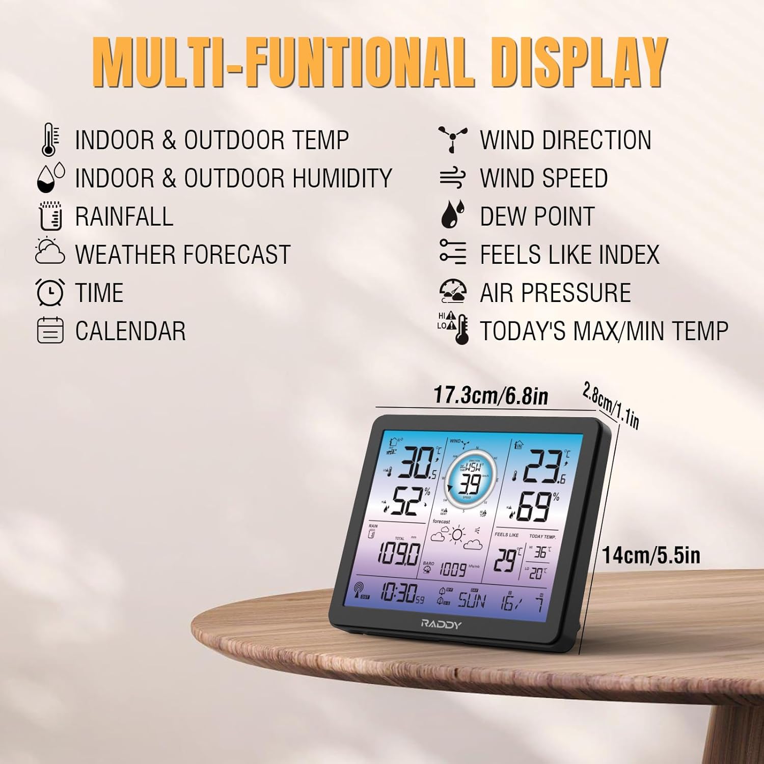 Raddy VP7 display unit on a table stand and wall mounted