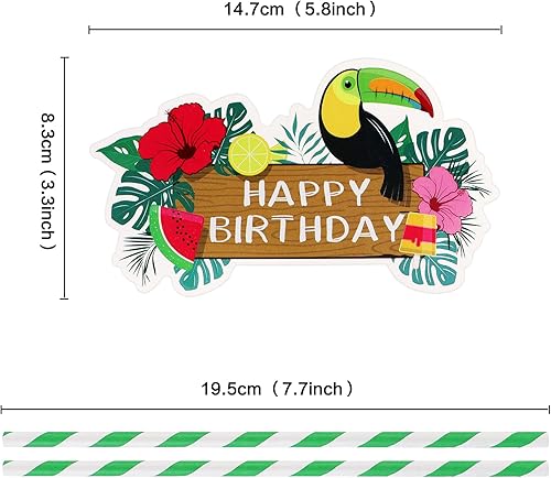 Miniatura 2 de Ercadio Paquete de 24 adornos para tartas de flamencos hawaianos con purpurina rosa, flamencos Luau, decoración hawaiana tropical de verano, Aloha