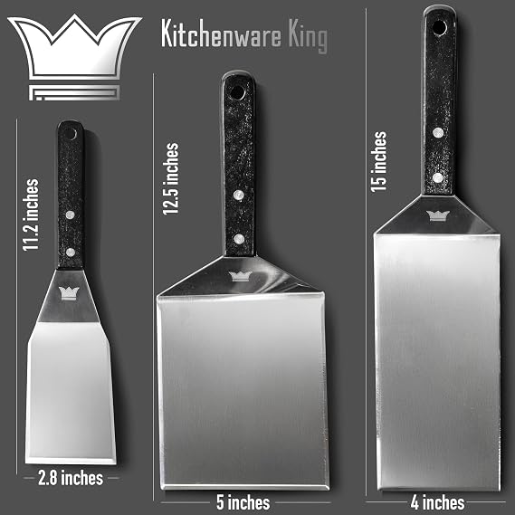 Premium Mirror Polished Stainless Steel Spatula Set - Griddle Spatula Set | Beveled Edges - Grill Spatula For Outdoor Grill - Griddle Tools for BBQ, Pancake Turner, Smash Burgers Metal Flipper