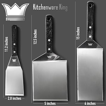 Premium Mirror Polished Stainless Steel Spatula Set - Griddle Spatula Set | Beveled Edges - Grill Spatula For Outdoor Grill - Griddle Tools for BBQ, Pancake Turner, Smash Burgers Metal Flipper