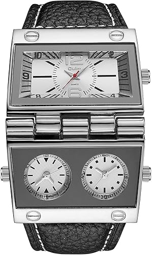 9525 Reloj para hombre analógico correa de cuero negro 3 subesferas, Blanco, Movimiento de cuarzo