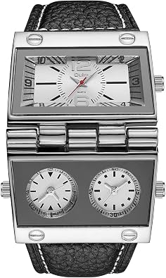 Oulm 9525 Mens Watch Analog Black Leather Strap 3 Sub-dials