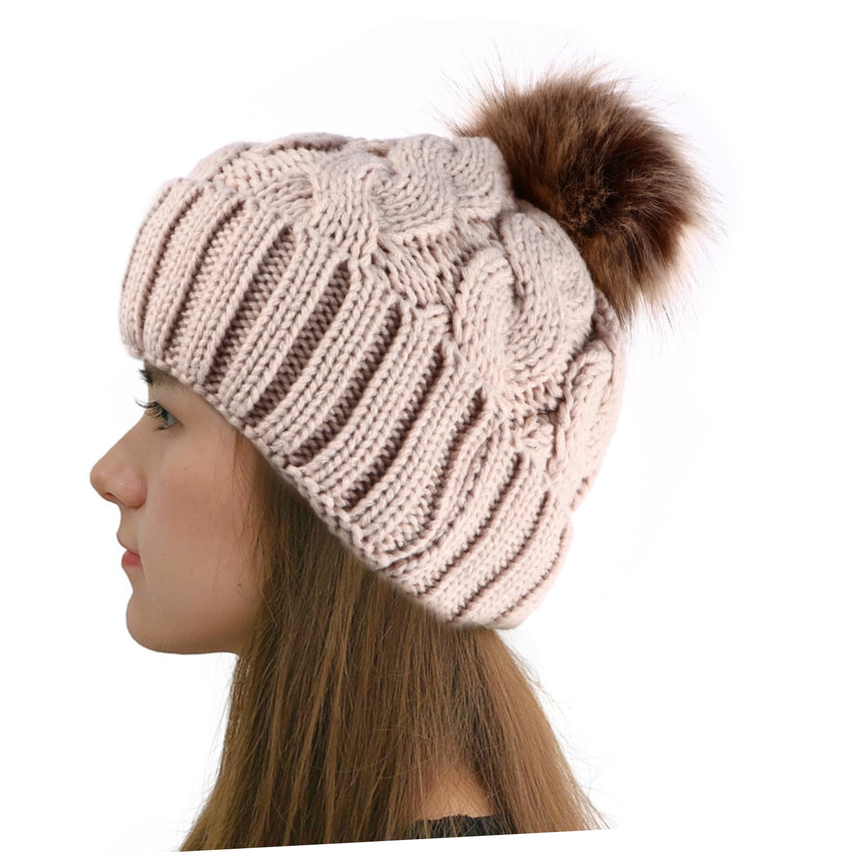 Gorro De Lana Orejeras Para Niñas Sombreros Para Sombrero De Nieve Gorro Con Pompón De Piel Sintética Cálido Sombrero Femenino Gorro De Punto Para Felpa Rojo