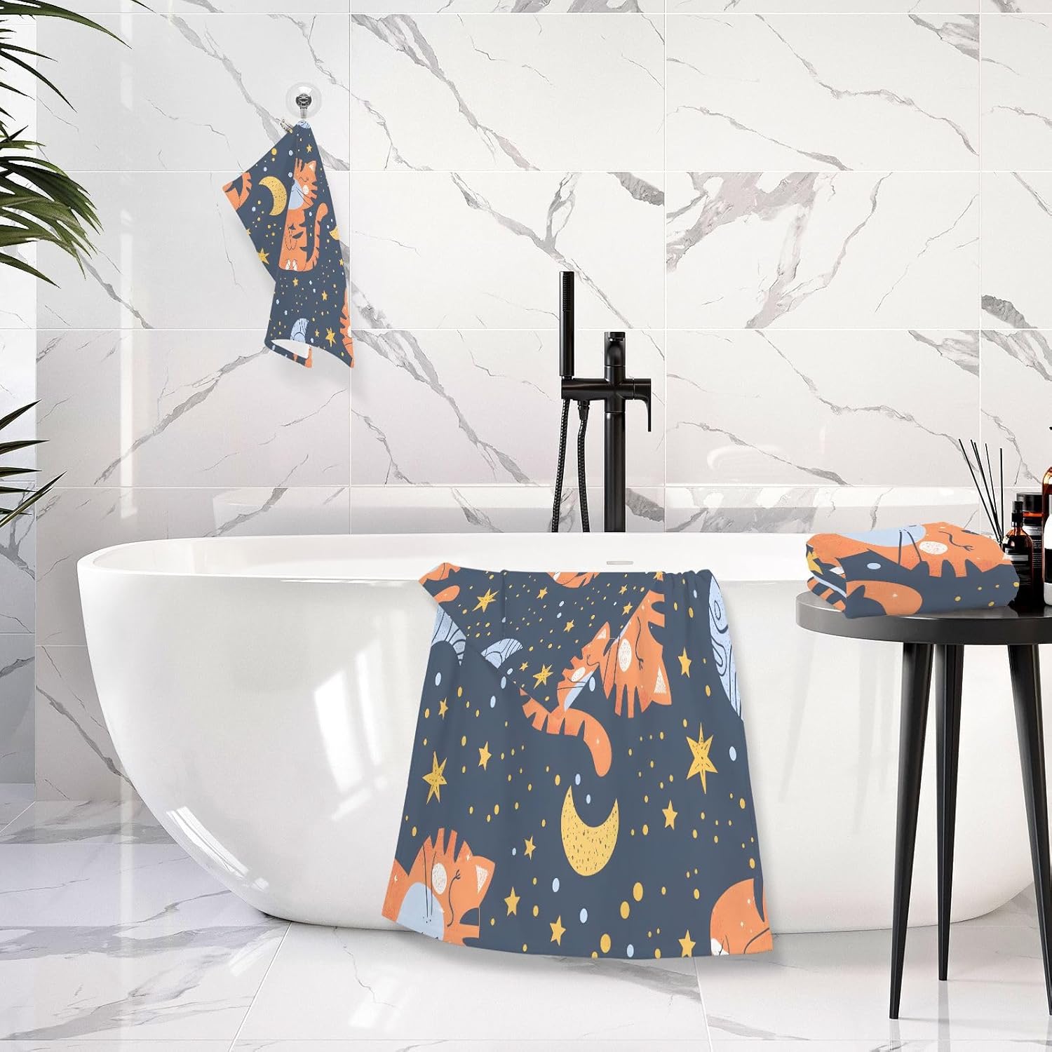 Hand Towels Premium Soft and Highly Absorbent Red Tiger Hugged The Moon 2 Pcs Towels for Bathroom Set 100% Cotton Decorative Face Towels