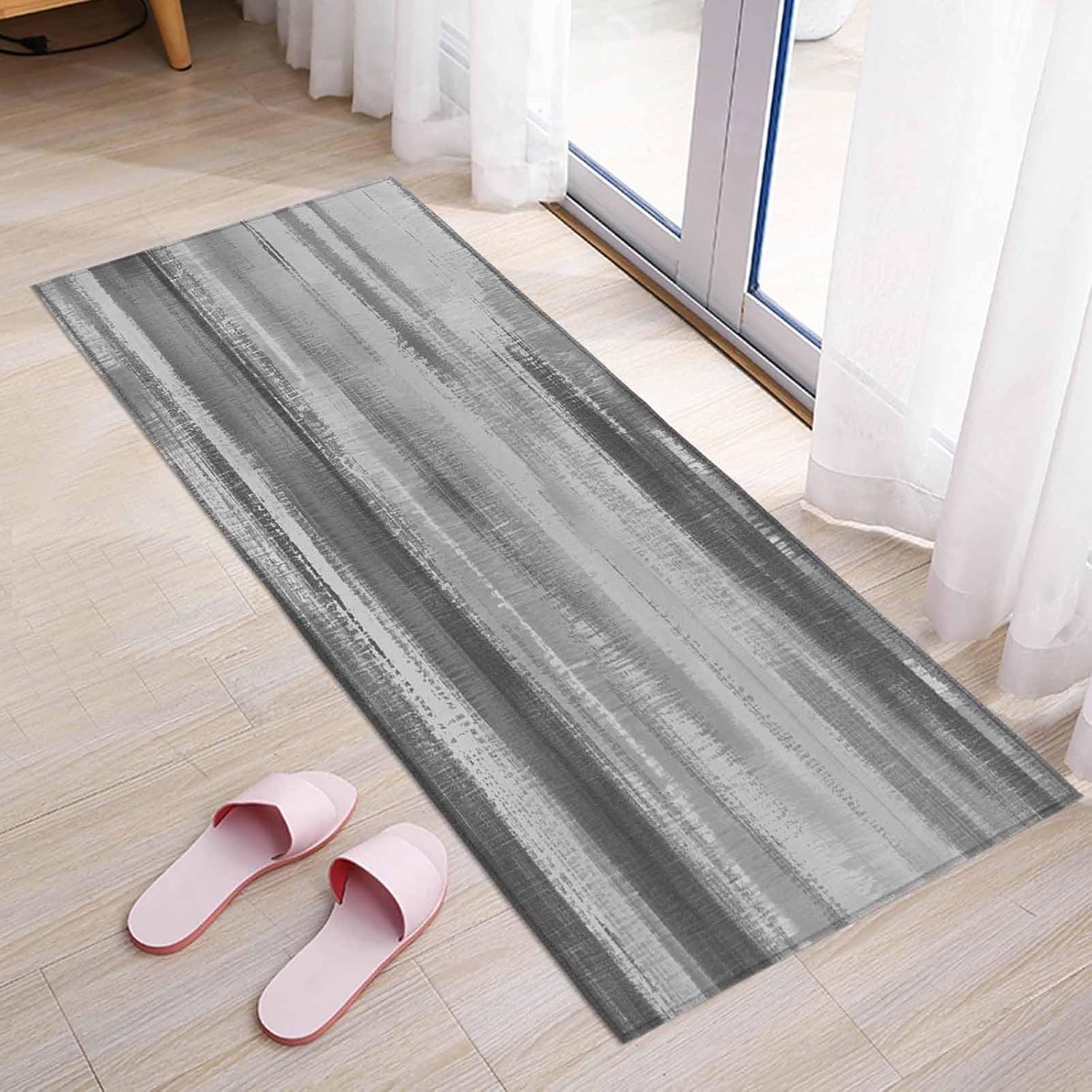 Teamery Kitchen Mats for Floor Gray Black Gradient Abstract Washable Non Slip Kitchen Rugs 1PCS, Modern Minimalist Art Absorbent Standing Mats for Sink Bathroom Office Living Room 15.7x47.2in