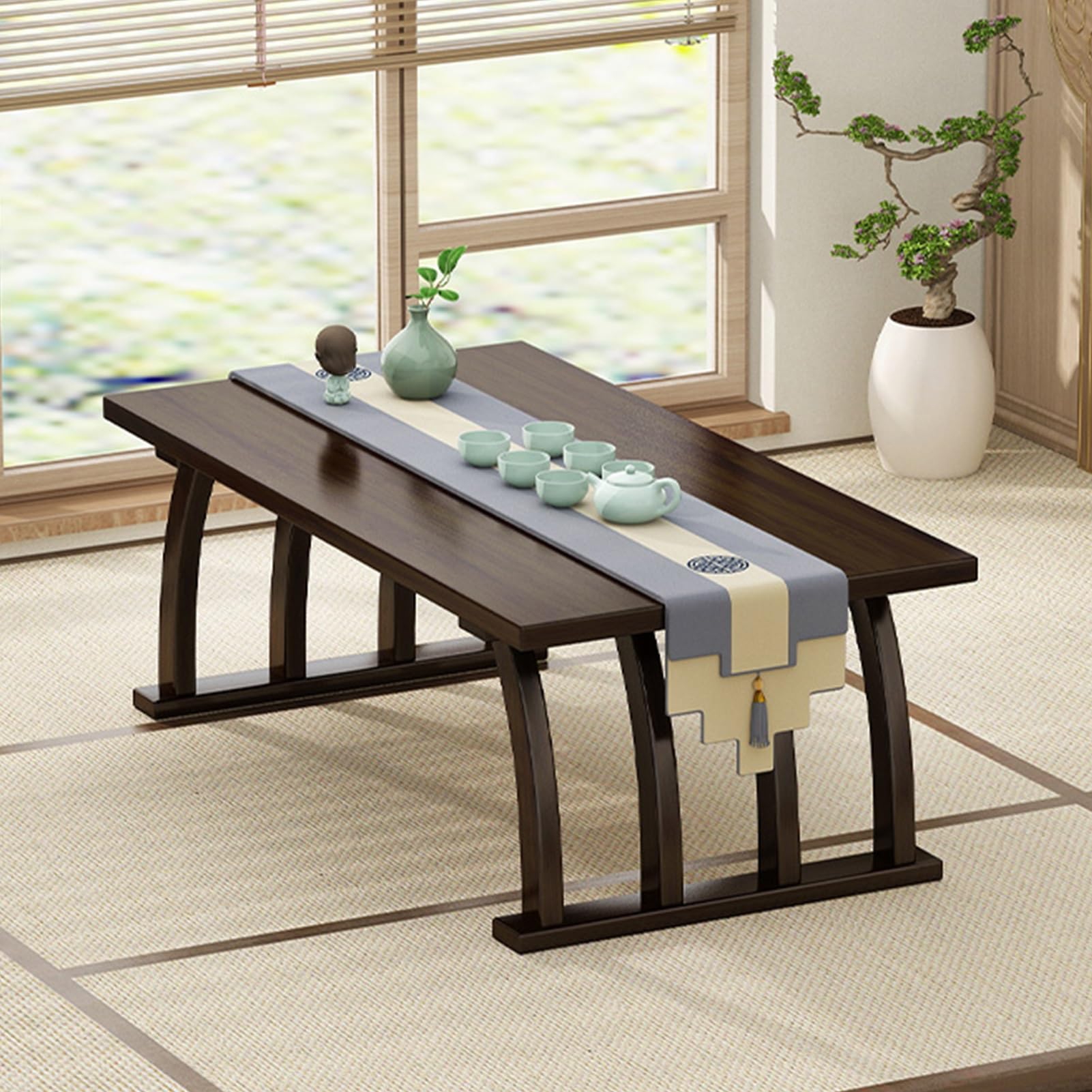 Table à manger minimaliste de couleur noyer pour un intérieur compact élégant