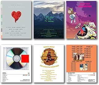 Kanye Album Cover Limited Edition Posters Rapper Music Posters Kanye Album Cover West Posters for Room Aesthetic for Living Room Bedroom Music Classroom Wall Art Decor Set of 6 Unframed 8x10 inch