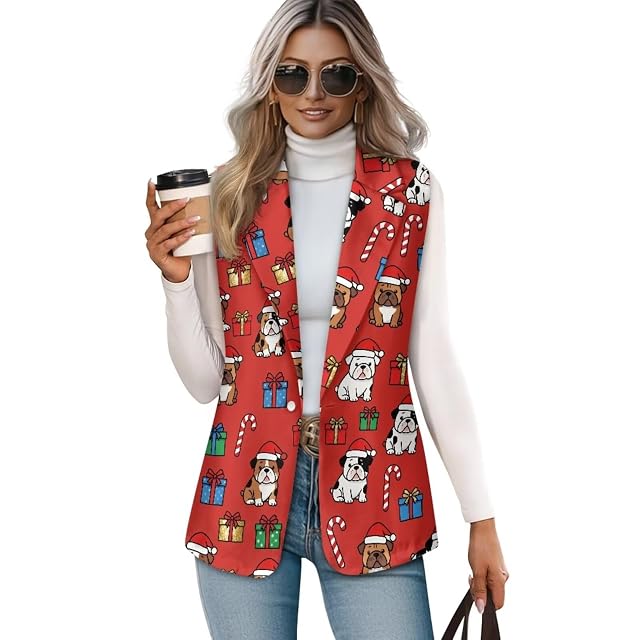 Christmas Waistcoat Vest for Women Lightweight Womens Suit Vest for Casual Party Breathable Womens Suit Jacket