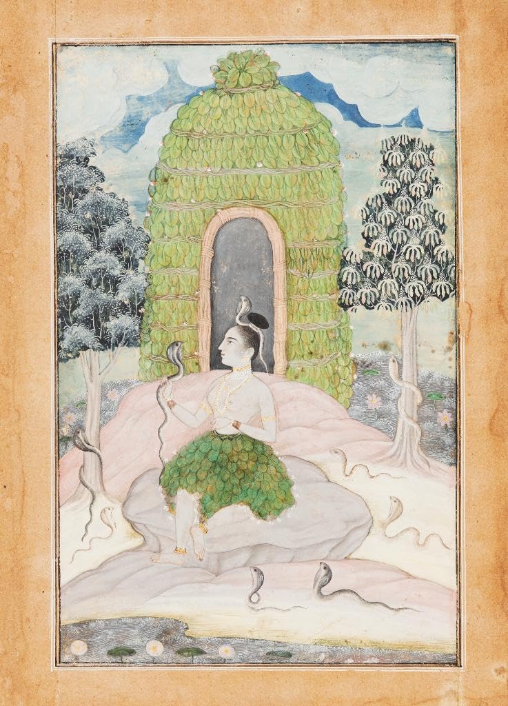 Fizdi - Framed Canvas Wall Painting - Ascetic Princess With Snakes In A Wilderness- Asavari Ragini, From A Ragamala - Art Print for Home & Office Wall Decor.|36 Inches X 48.9 Inches||PRT_6370-36-49|