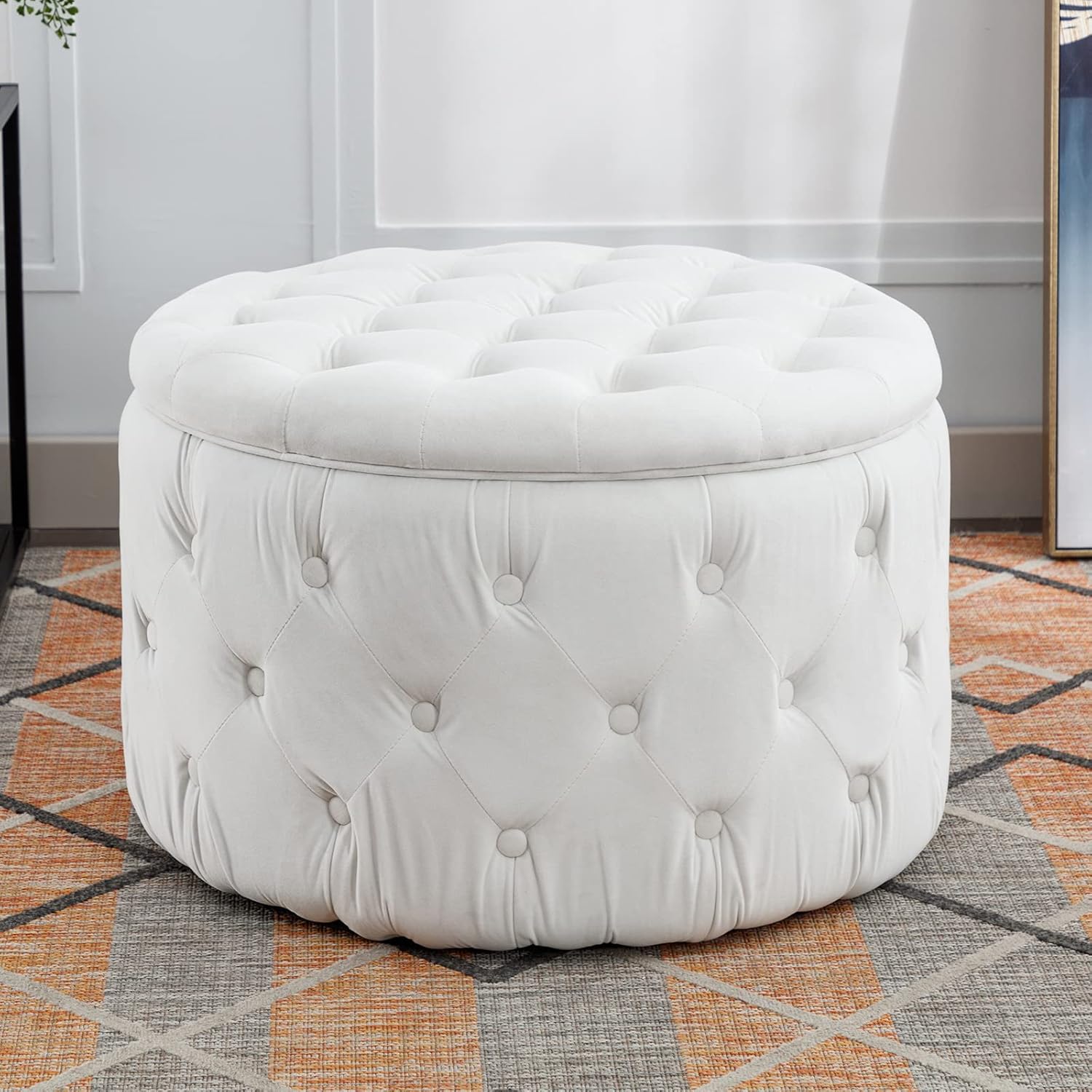 CECER Round Storage Ottoman Button Tufted Foot Stool