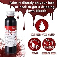 Vista 23 de Go Ho Maquillaje de sangre falsa que gotea (0.35 onzas), sangre falsa lavable para heridas de cicatriz, flujo de sangre falsa de fácil secado