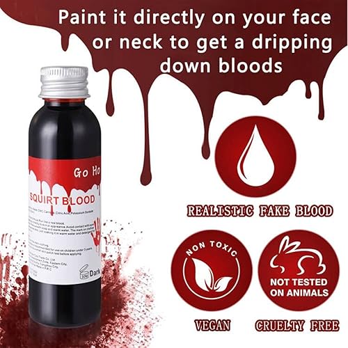 Miniatura 23 de Go Ho Maquillaje de sangre falsa que gotea (0.35 onzas), sangre falsa lavable para heridas de cicatriz, flujo de sangre falsa de fácil secado