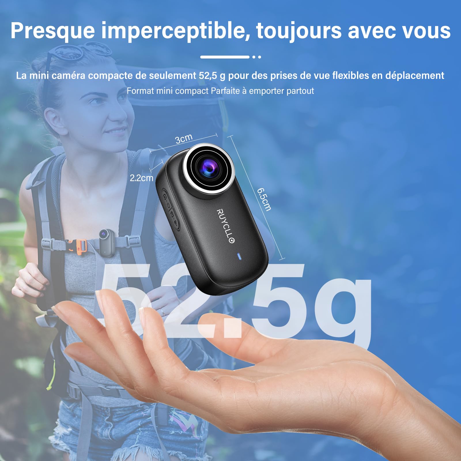 Mini Caméra Sport 4K - Carte Mémoire 64Go Action Cam | Stabilisation EIS 6 Axes, HDR, Grand Angle 145°, WiFi APP, Mini Camera Magnétique pour Camera Moto, Vlog, Casque Moto, Vélo