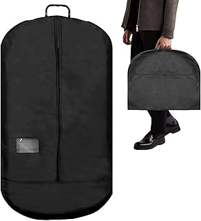 East Leaf スーツカバー ガーメントバッグ 60×100cm 不織布 黒【そのまま掛けて運べる】 ハンガーごと収納 片開きファスナー 出張 礼服