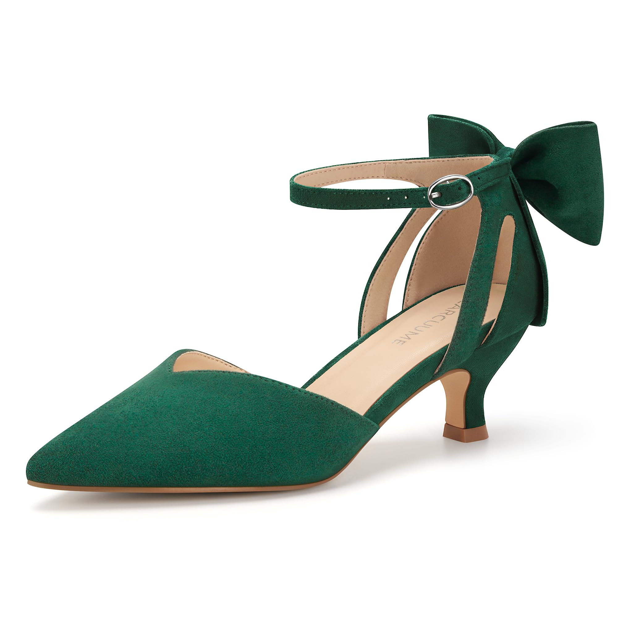 Women's Kitten Heels with Bow Closed Toe Sandals Ankle Strap Wedding Pump Shoes