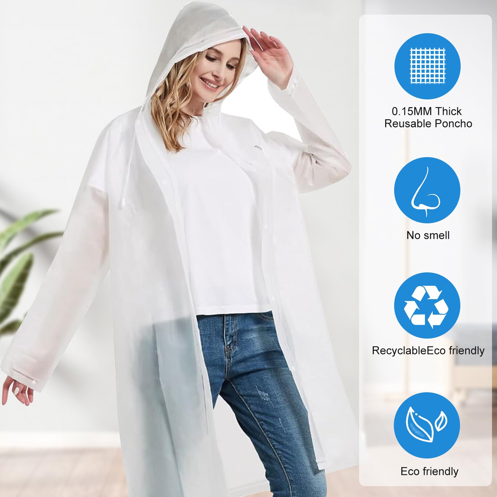 Lot de 2 Poncho Pluie Imperméable, Réutilisable Cape de Pluie, avec Chapeau, EVA Poncho Pluie, pour Homme et Femme, pour Randonnée, Camping, Festival, Vélo et Voyage