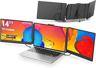 WESTHOD 14'' Laptop Screen Extender, Portable Monitor for Laptop FHD IPS Triple Monitor Display,Plug-Play HDMI/Type-C Tri-Screen for Windows, Chrome, Mac and Switch, Work with 13”-17.3” Laptops
