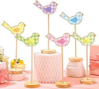 Geetery 6 Pcs Spring Bird Decor Spring Wooden Table Sign Bird Centerpiece for Table Standing Colored Birds Decorative Figurines Wood Block Decorations for Home Tabletop Tiered Tray Decor