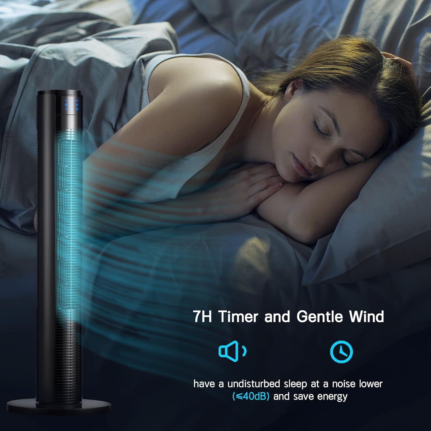 Buy AKIRES 35” 70° Black Oscillating Tower Fan 7H Timer,3 Speeds,3