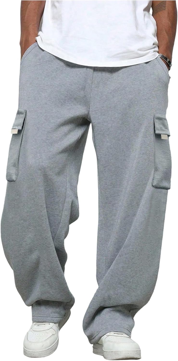 RoseSeek Boy's Baggy Flap Pocket Cargo Pants Elastic Waist Sweatpants Wide Leg Track Pants