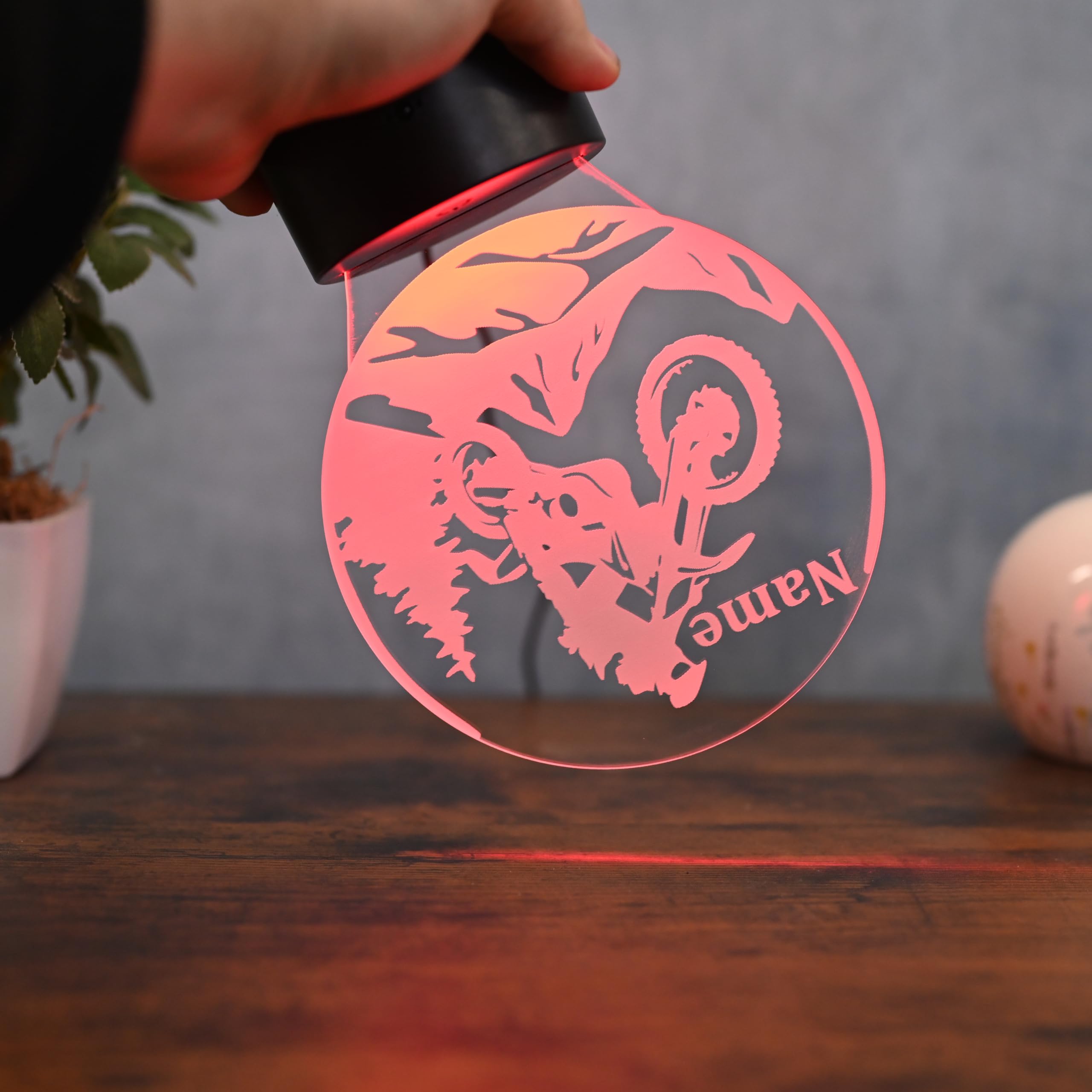 Personalisierte Motocross Lampe – Dirt Bike LED Nachtlicht mit Namen – Geschenkidee für Biker & Motorrad-Fans – Motocross Deko & Fanartikel für Kinder & Männer