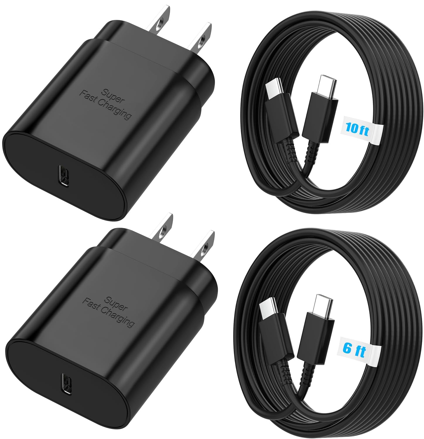 25W Super Fast Charger, USB C Block & Type C Charge Cable Cord (6ft & 10ft)