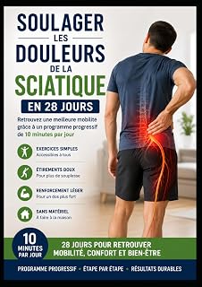 Soulager les douleurs de la sciatique en 28 jours: Retrouvez une meilleure mobilité grâce à un programme progressif de 10 minutes par jour, avec des exercices simples, doux et faciles à réaliser à la maison.
