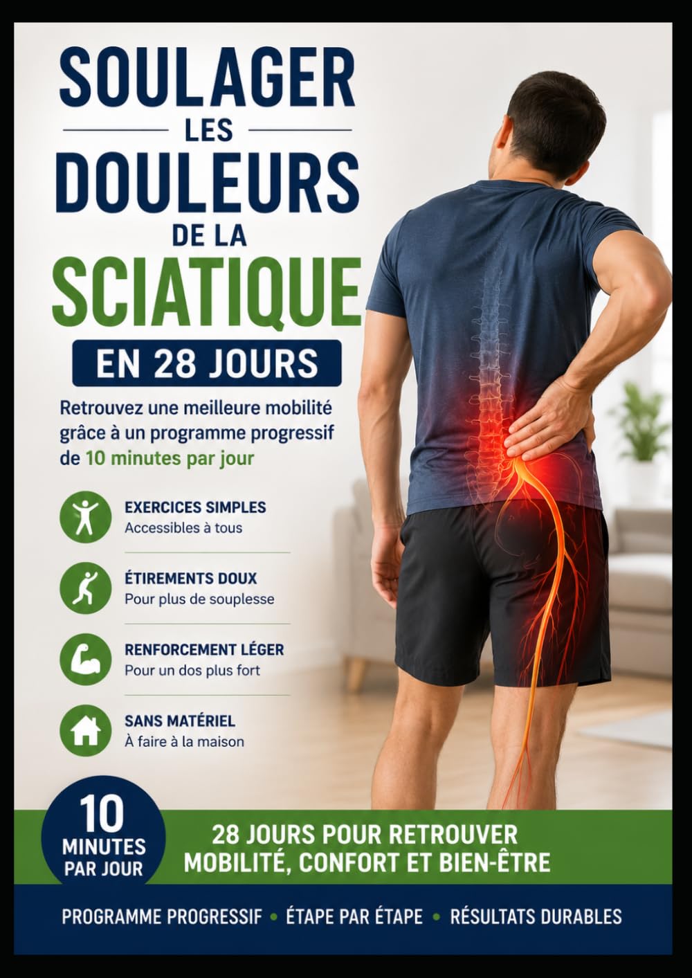 Soulager les douleurs de la sciatique en 28 jours: Retrouvez une meilleure mobilité grâce à un programme progressif de 10 minutes par jour, avec des ... doux et faciles à réaliser à la maison.