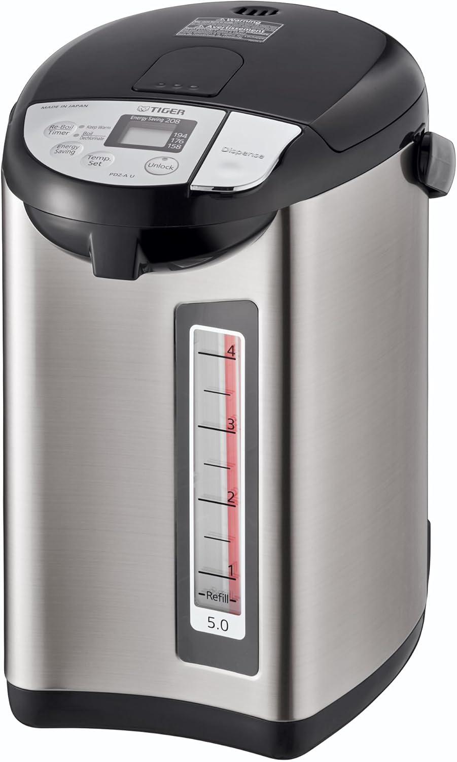 TIGER PDZ-A50U 5.0 Liter Water Boiler and Warmer with 4 Auto-Temp Settings, Stainless Steel Finish
